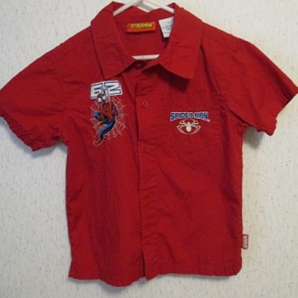 MARVEL SPIDERMAN Red Button-front Cotton Shirt 5T